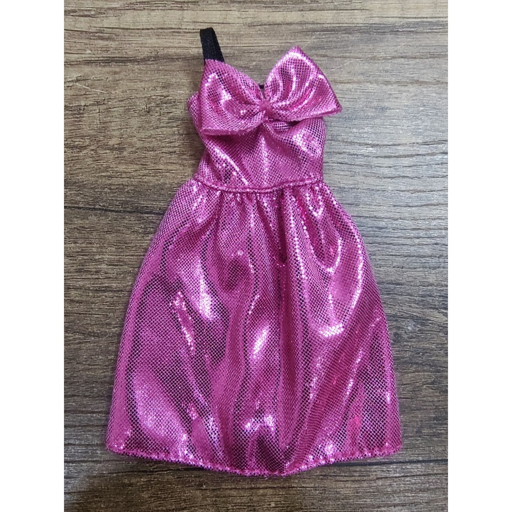 Barbie Pink Shimmer Cocktail Dress with Bow Detail Black Straps Z10